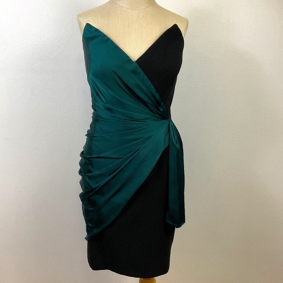 Jill Stuart Women's Sexy Formal Strapless Black and Green Mini Dress, sz 14 NWT - Picture 1 of 6